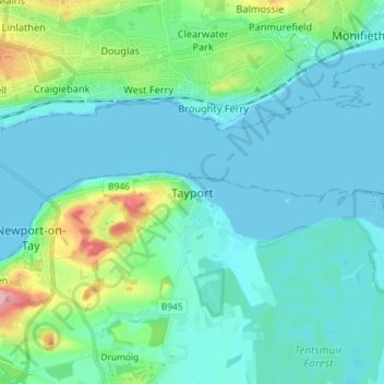 Mapa topográfico Tayport, altitude, relevo