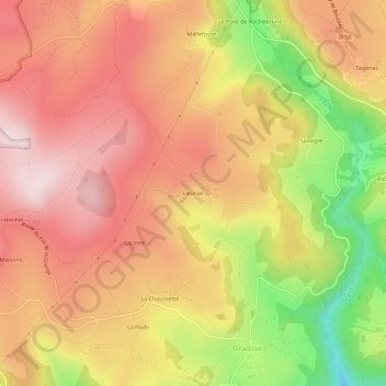 Mapa topográfico Lieuriac, altitude, relevo