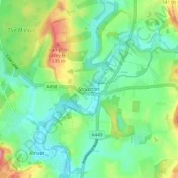 Mapa topográfico Stourton, altitude, relevo