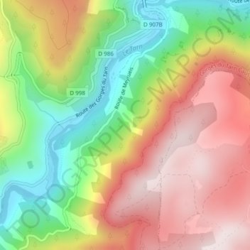 Mapa topográfico Gorges du Tarn, altitude, relevo
