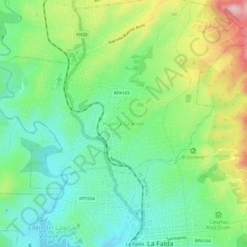 Mapa topográfico Huerta Grande, altitude, relevo