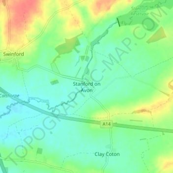 Mapa topográfico Stanford on Avon, altitude, relevo