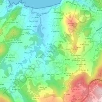 Mapa topográfico A Esfarrapa, altitude, relevo
