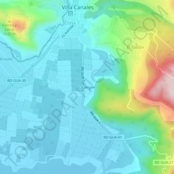 Mapa topográfico La Virgen, altitude, relevo