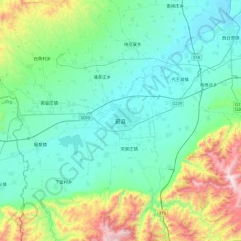 Mapa topográfico 蔚县, altitude, relevo