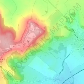 Mapa topográfico Sur la Roche, altitude, relevo