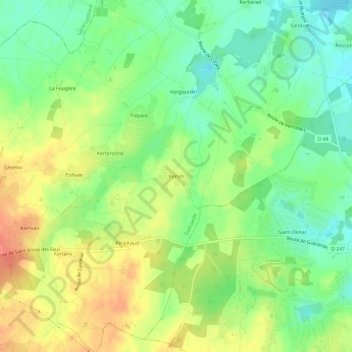 Mapa topográfico Kervin, altitude, relevo