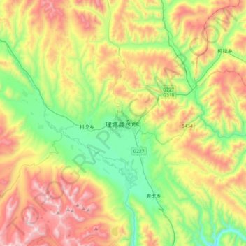 Mapa topográfico 理塘县, altitude, relevo