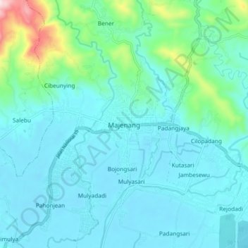Mapa topográfico Majenang, altitude, relevo