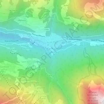Mapa topográfico Les Moulins, altitude, relevo