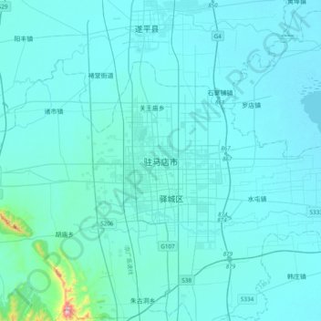 Mapa topográfico 驻马店市, altitude, relevo