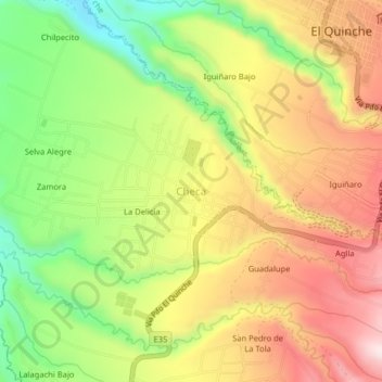 Mapa topográfico Checa, altitude, relevo