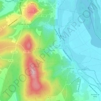 Mapa topográfico Les Lavaux, altitude, relevo