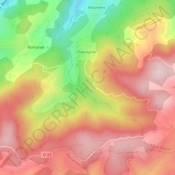Mapa topográfico Martinèche, altitude, relevo
