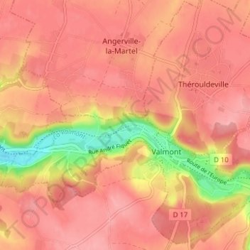Mapa topográfico Rouxmesnil, altitude, relevo