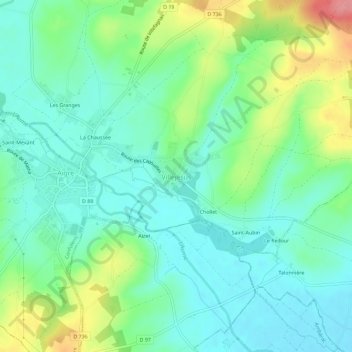 Mapa topográfico Villejésus, altitude, relevo