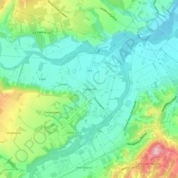 Mapa topográfico Congiunti, altitude, relevo