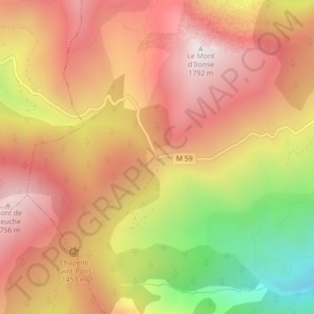 Mapa topográfico Col de la Sinne, altitude, relevo