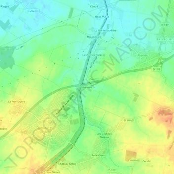 Mapa topográfico Grolleau, altitude, relevo