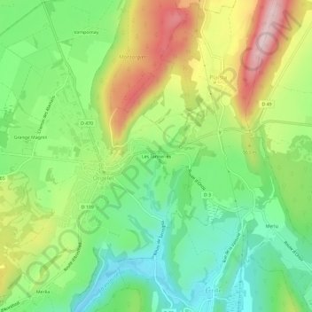 Mapa topográfico Les Tanneries, altitude, relevo