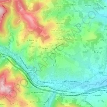 Mapa topográfico Vindry, altitude, relevo