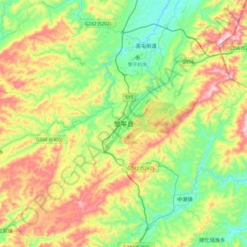 Mapa topográfico 黎平县, altitude, relevo