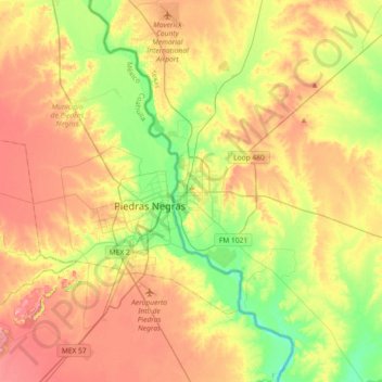 Mapa topográfico Eagle Pass, altitude, relevo