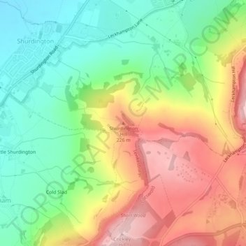 Mapa topográfico Shurdington Hill, altitude, relevo