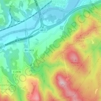 Mapa topográfico Riba Roja, altitude, relevo