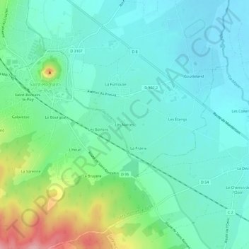 Mapa topográfico Les Narces, altitude, relevo