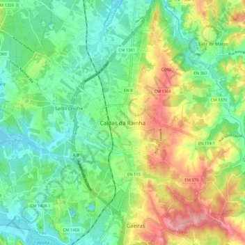 Mapa topográfico Caldas da Rainha, altitude, relevo
