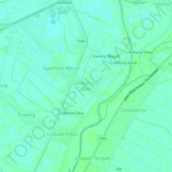 Mapa topográfico Undaan Lor Satu, altitude, relevo
