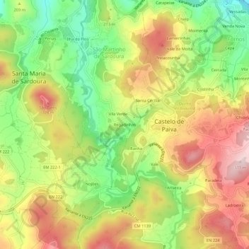 Mapa topográfico Regadinhas, altitude, relevo