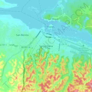 Mapa topográfico Santa Elena, altitude, relevo