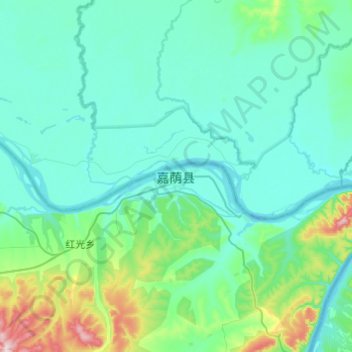 Mapa topográfico 嘉荫县, altitude, relevo