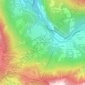 Mapa topográfico Les Aillouds, altitude, relevo