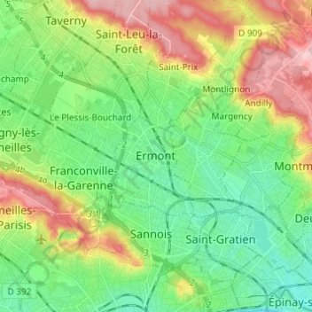 Mapa topográfico Ermont, altitude, relevo