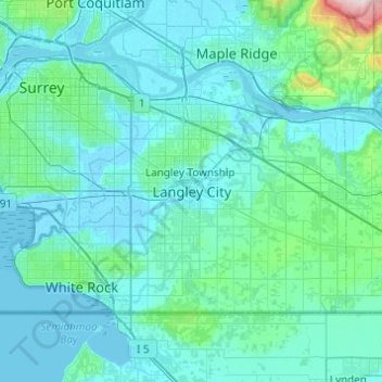Mapa topográfico Langley City, altitude, relevo