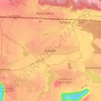 Mapa topográfico Бондари, altitude, relevo