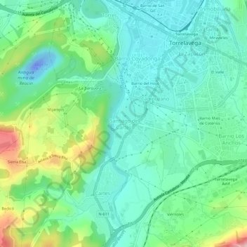 Mapa topográfico Santiago de Cartes, altitude, relevo