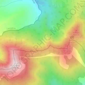Mapa topográfico Cerro Cuchillo, altitude, relevo