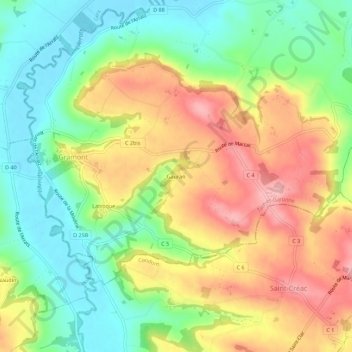 Mapa topográfico Gauran, altitude, relevo
