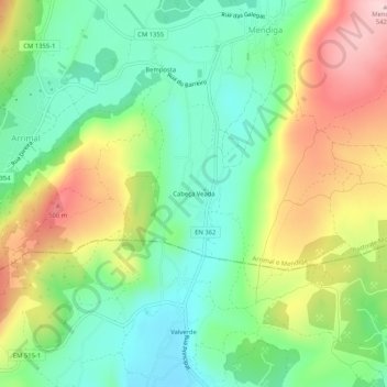 Mapa topográfico Cabeça Veada, altitude, relevo