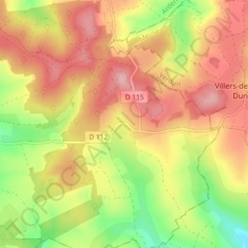 Mapa topográfico Andevanne, altitude, relevo