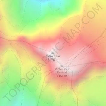 Mapa topográfico Mera Peak, altitude, relevo