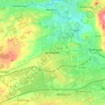 Mapa topográfico Armadale, altitude, relevo