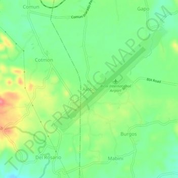 Mapa topográfico Alobo, altitude, relevo