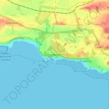 Mapa topográfico Charlestown, altitude, relevo