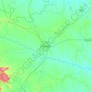 Mapa topográfico Purulia, altitude, relevo