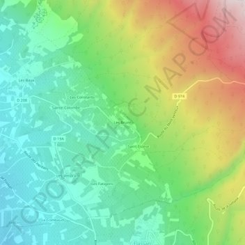 Mapa topográfico Les Bruns, altitude, relevo